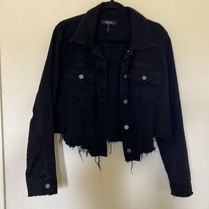Black Distressed Cropped Denim Jacket
